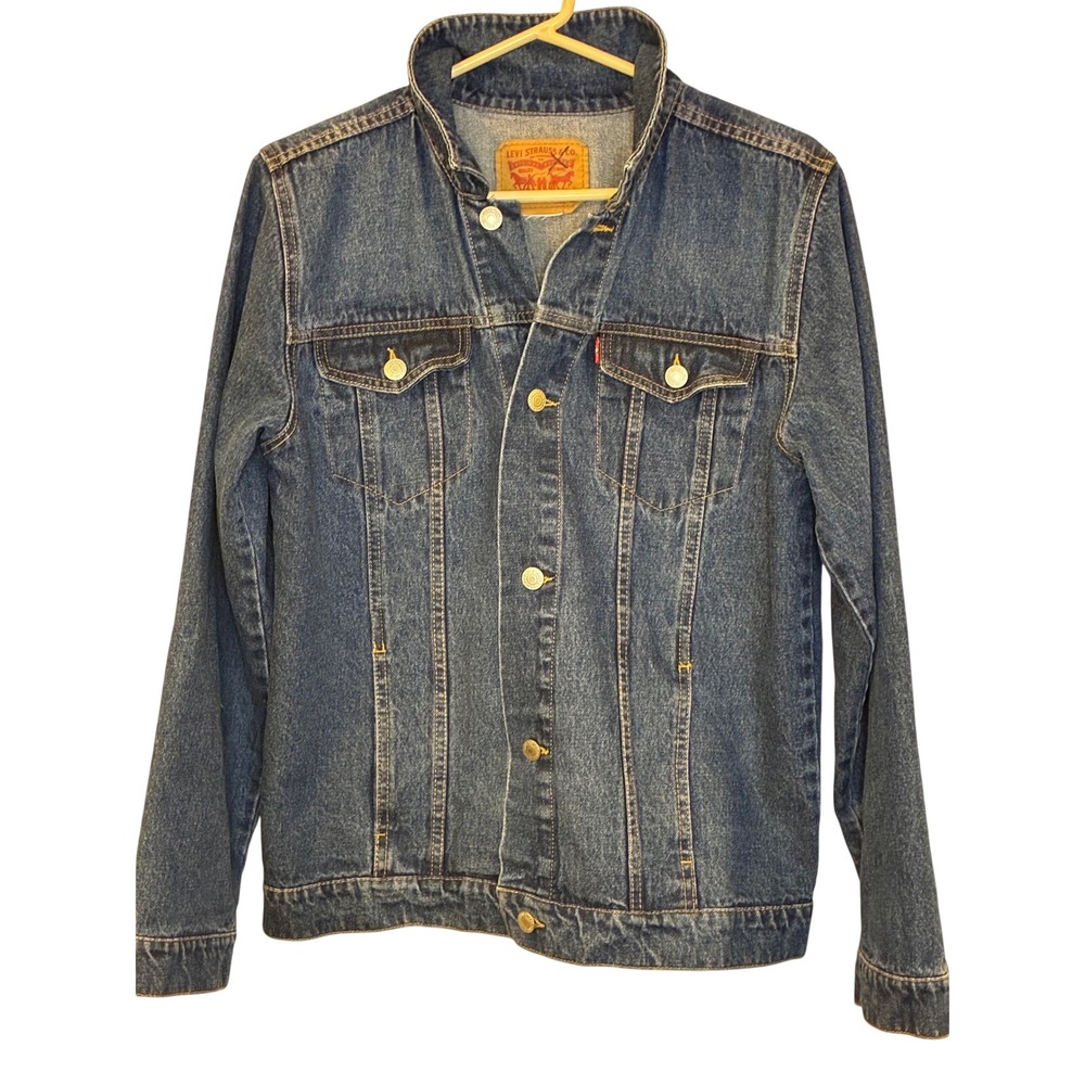 Levis Denim Trucker Jacket Medium Wash Button Up Red Tab Classic Medium